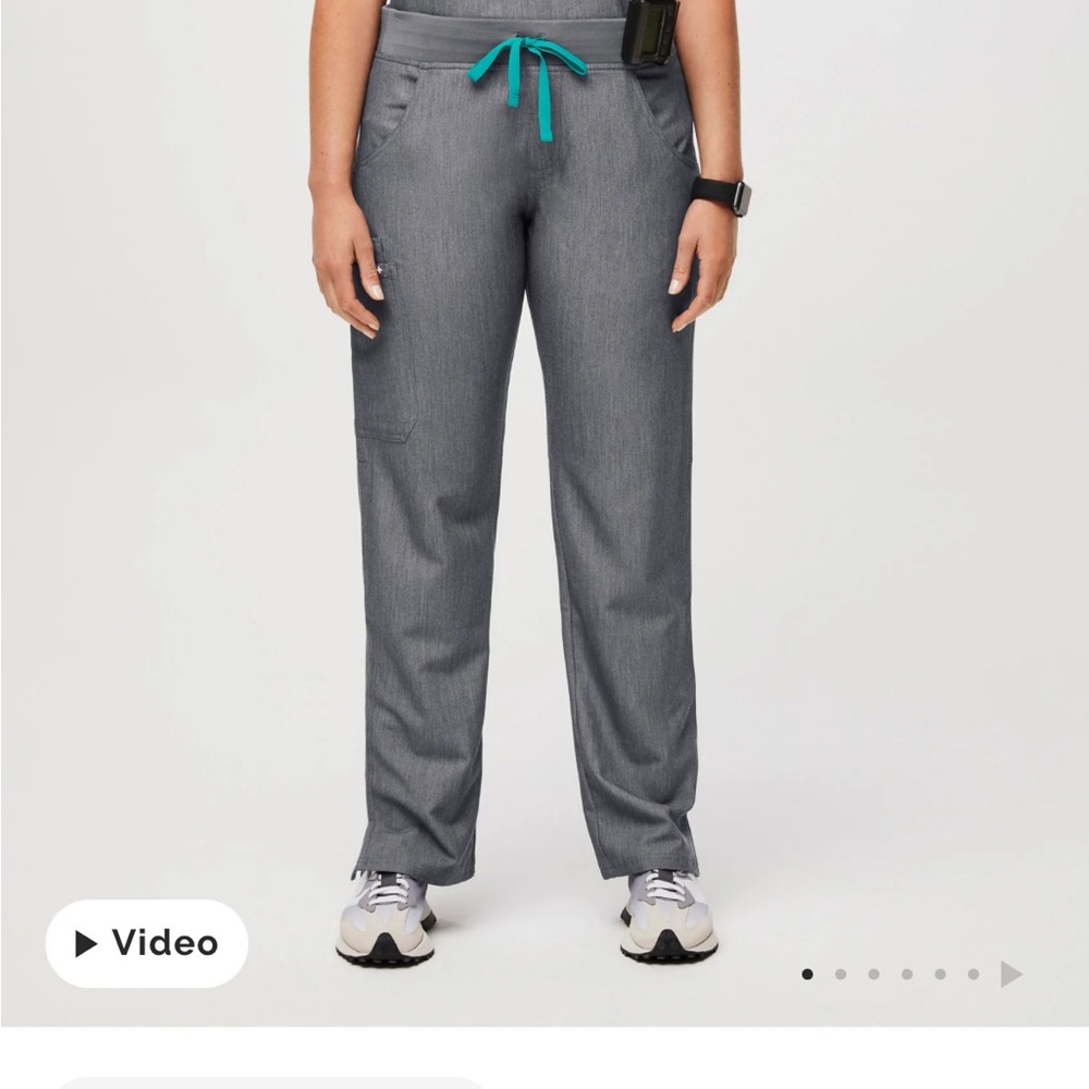 Figs Gray Kade Cargo Scrub Pants with Teal Drawstring